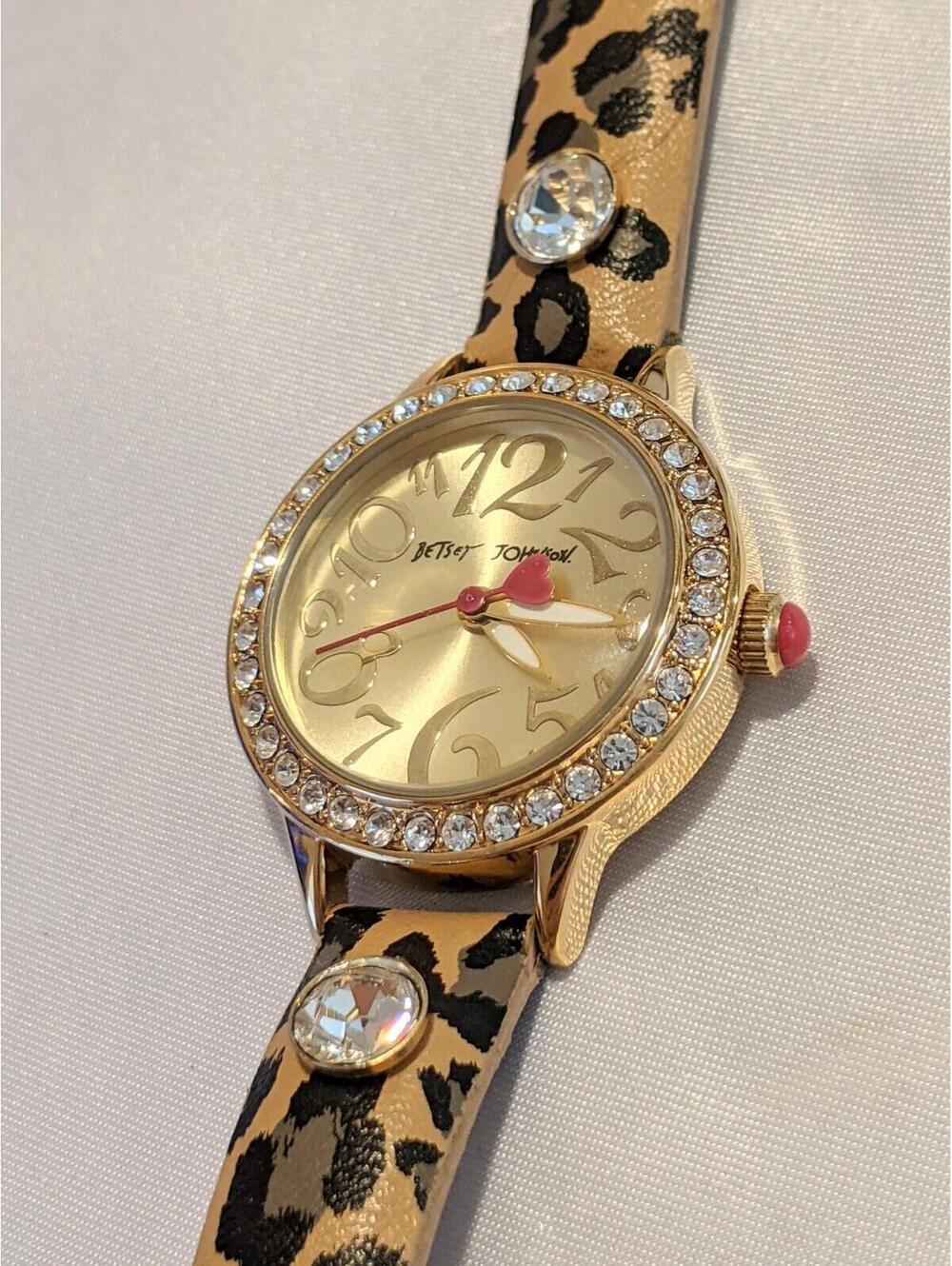 Betsey Johnson Leopard Print Women's Watch Leather Strap Crystals BJ00536-35 EUC